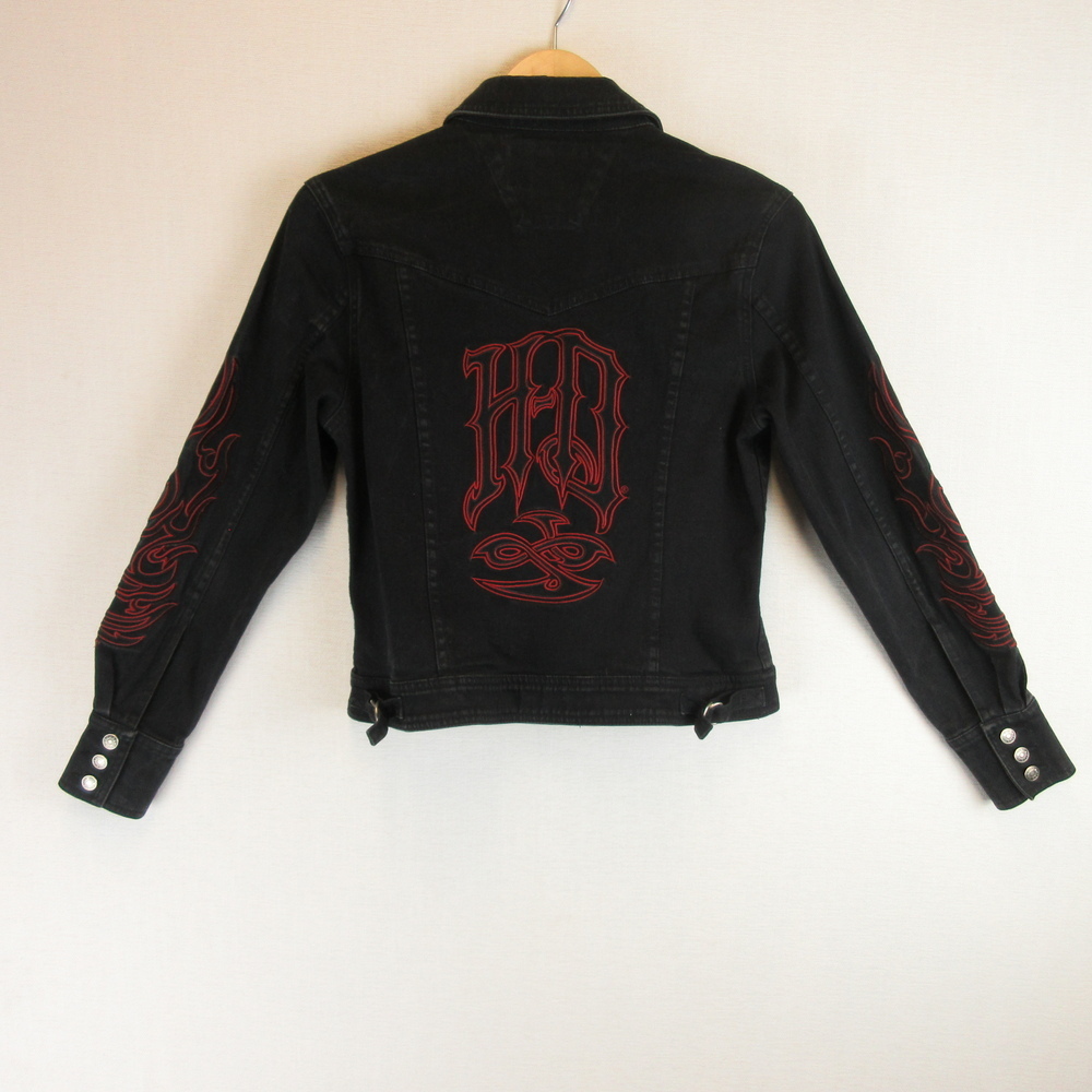 Harley Davidson Black Cotton Denim Jacket Size M Embroidered - Picture 9 of 11